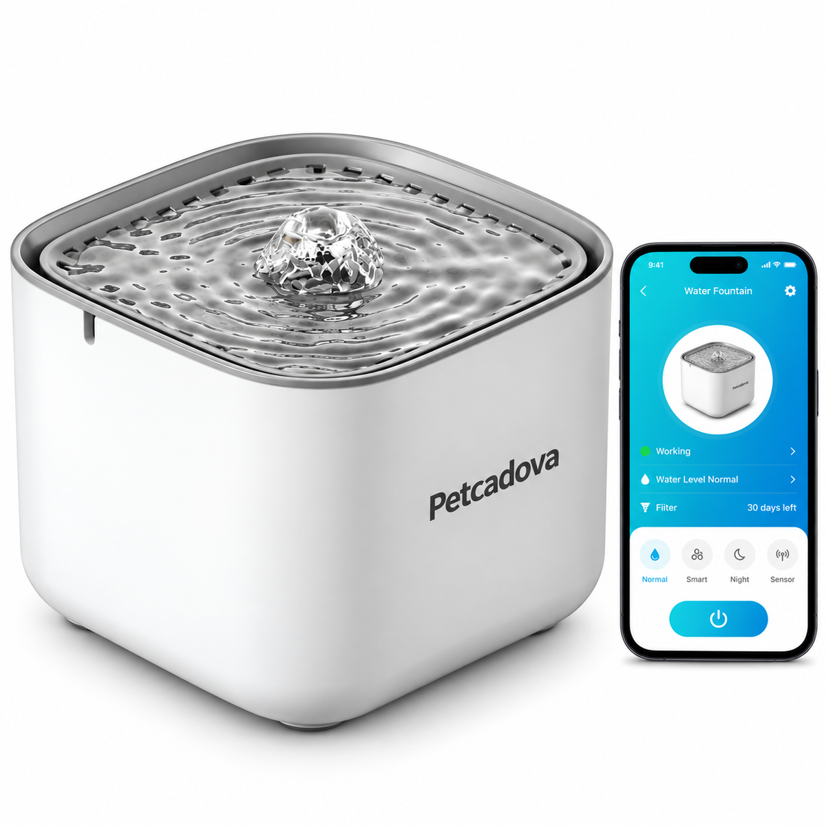 Petcadova 3L (101 oz) Square Pet Water Fountain for Cats & Dogs with Replaceable Filter
