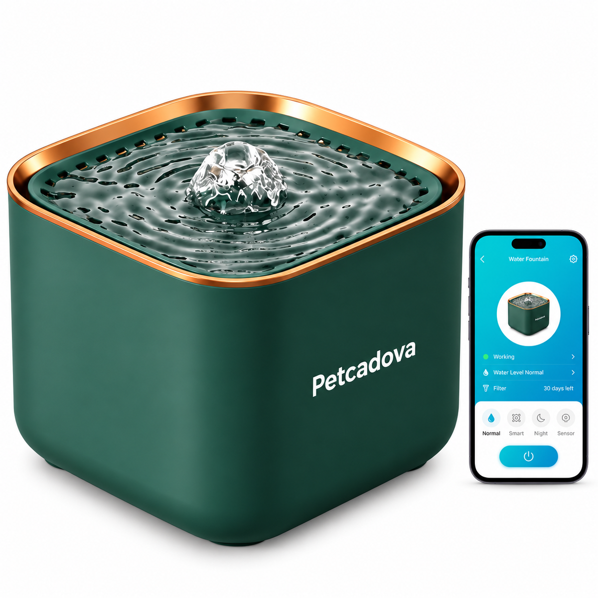 Petcadova 3L (101 oz) Square Pet Water Fountain for Cats & Dogs with Replaceable Filter