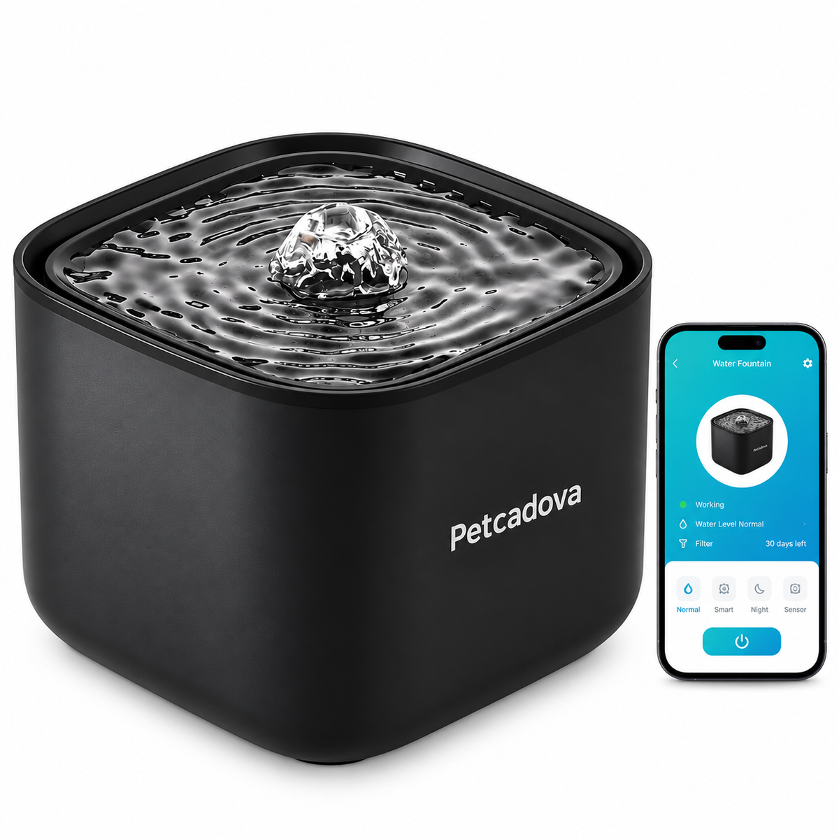 Petcadova 3L (101 oz) Square Pet Water Fountain for Cats & Dogs with Replaceable Filter
