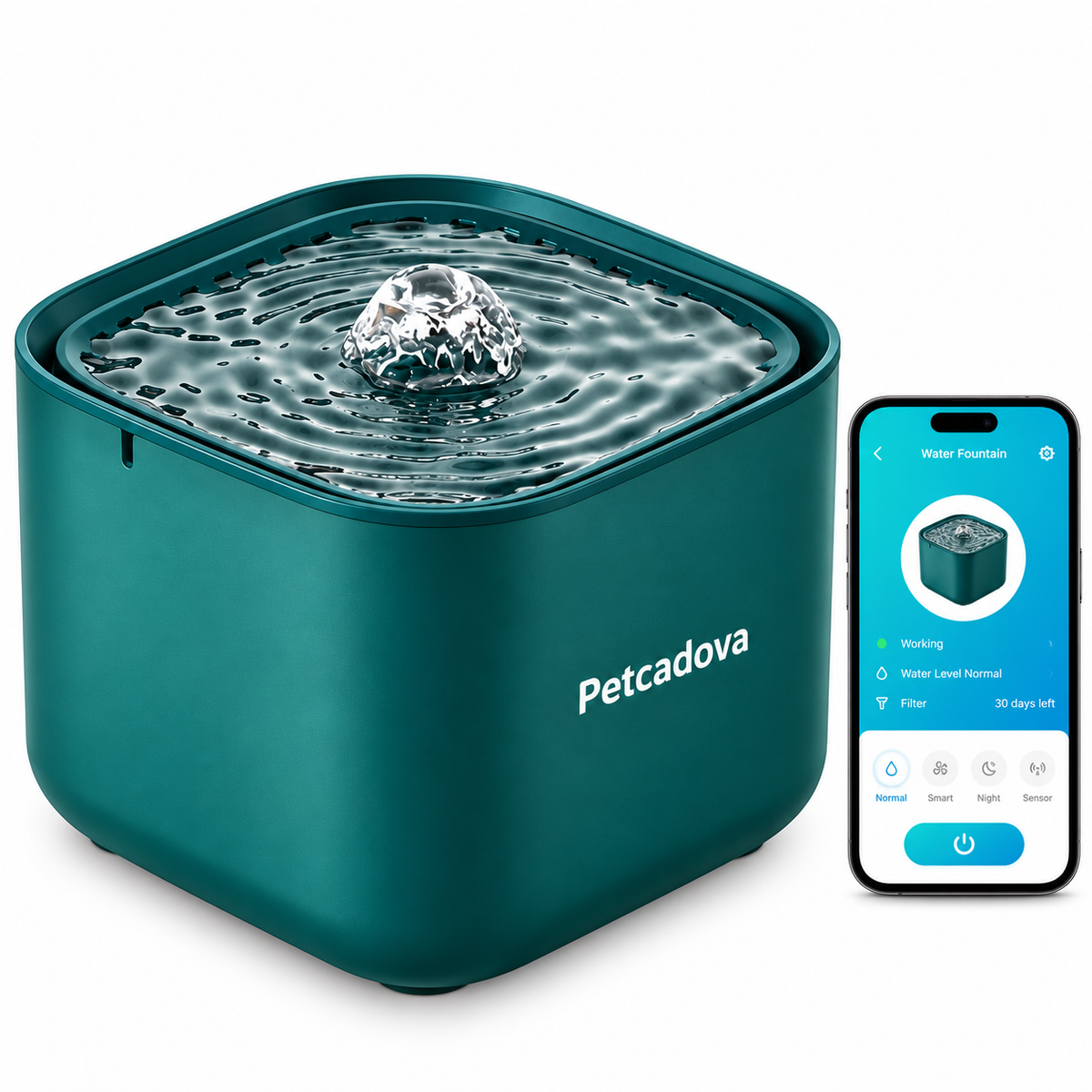 Petcadova 3L (101 oz) Square Pet Water Fountain for Cats & Dogs with Replaceable Filter