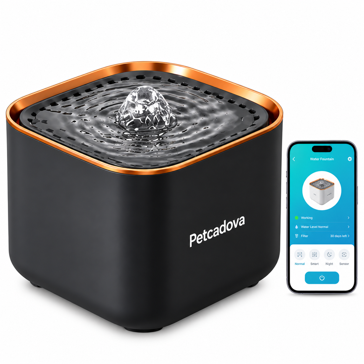 Petcadova 3L (101 oz) Square Pet Water Fountain for Cats & Dogs with Replaceable Filter